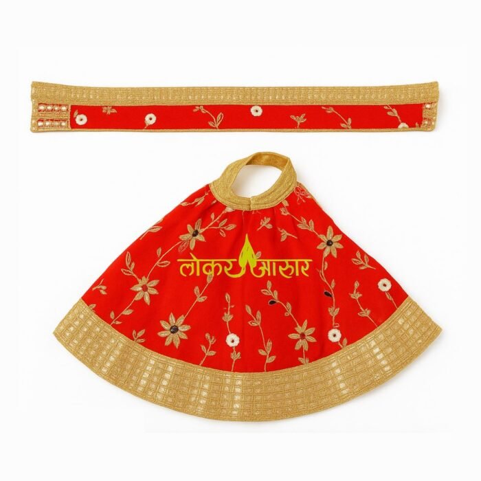 Handmade Maa Durga Orange Color Lehenga Chunri with Patka - Image 1