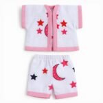 Star & Moon Printed Pink Cotton Summer Night Suit for Laddu Gopal