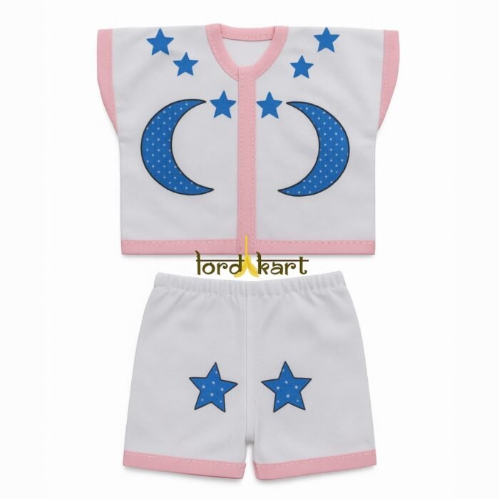 Star & Moon Printed Blue Cotton Summer Night Suit for Laddu Gopal - Image 1