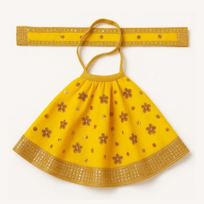 Handmade Maa Durga Yellow Color Lehenga Chunri with Patka - Image 1