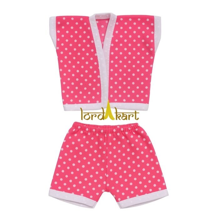 Dot Printed Pink Cotton Summer Night Suit for Ladoo Gopal - Image 1
