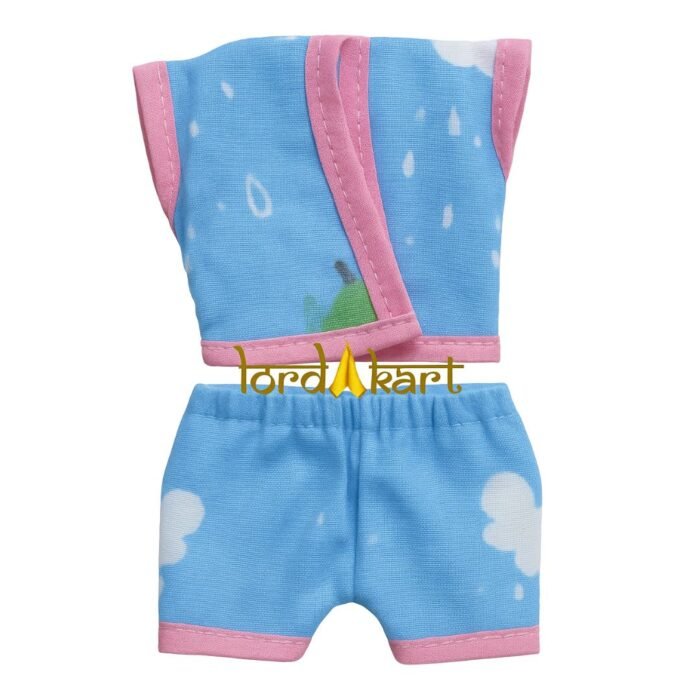 Cloud Printed Sky Blue Cotton Summer Night Suit for Laddu Gopal - Image 1