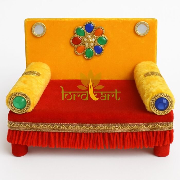 Decorative Yellow Velvet Singhasan for Bal Gopal for Janmashtmi - Image 1