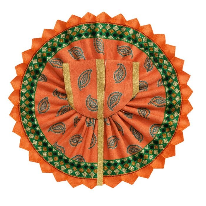 Krishna Janmashtami Leaf Printed Orange Color Summer Poshak For Bal Gopal - Image 1