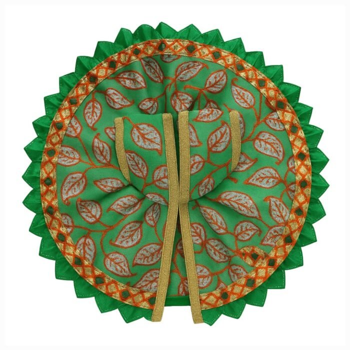 Krishna Janmashtami Leaf Printed Green Color Summer Poshak For Bal Gopal - Image 1