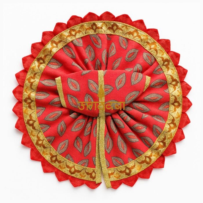 Krishna Janmashtami Leaf Printed Red Color Summer Poshak For Bal Gopal - Image 1